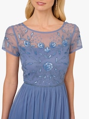 Adrianna Papell Blue Studio Beaded Mesh Shirred Dress - Image 3 of 6