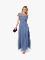 Adrianna Papell Blue Studio Beaded Mesh Shirred Dress - Image 4 of 6
