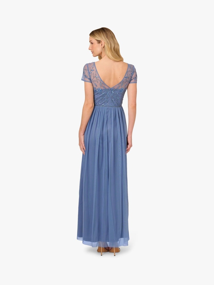Adrianna Papell Blue Studio Beaded Mesh Shirred Dress - Image 5 of 6