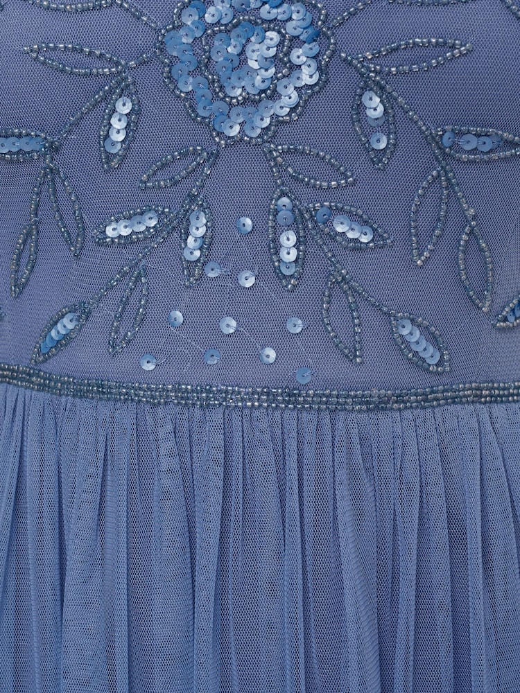 Adrianna Papell Blue Studio Beaded Mesh Shirred Dress - Image 6 of 6
