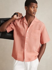 Reiss Dusty Rose Wrexham Organza Twin-Pocket Oversize Shirt - Image 1 of 6
