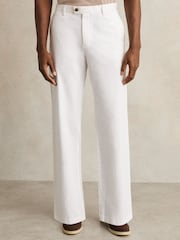 Reiss White Shade Cotton-Linen Relaxed-Fit Trousers - Image 4 of 6