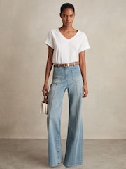 Reiss White Luna Brushed-Cotton V-Neck T-Shirt - Image 1 of 7