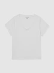 Reiss White Luna Brushed-Cotton V-Neck T-Shirt - Image 2 of 7