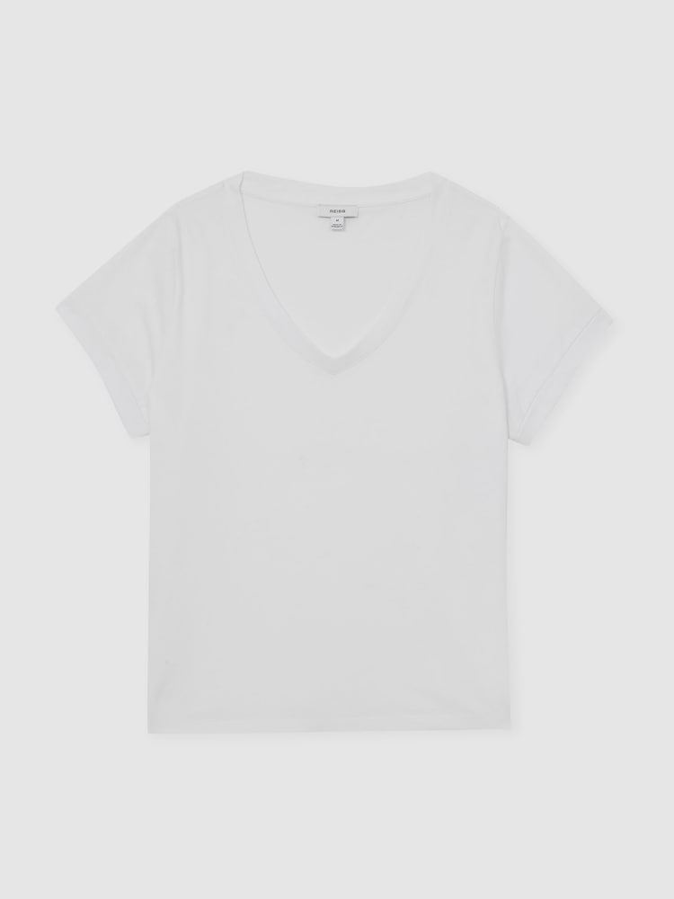 Reiss White Luna Brushed-Cotton V-Neck T-Shirt - Image 2 of 7