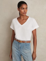 Reiss White Luna Brushed-Cotton V-Neck T-Shirt - Image 3 of 7