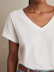 Reiss White Luna Brushed-Cotton V-Neck T-Shirt - Image 4 of 7