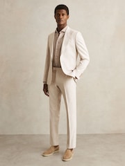 Reiss Oatmeal/White Kai Slim-Fit Pinstripe Suit Trousers - Image 1 of 7