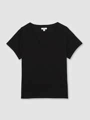 Reiss Black Luna Brushed-Cotton V-Neck T-Shirt - Image 2 of 6