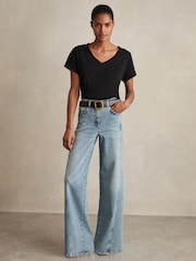 Reiss Black Luna Brushed-Cotton V-Neck T-Shirt - Image 3 of 6