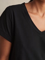 Reiss Black Luna Brushed-Cotton V-Neck T-Shirt - Image 4 of 6