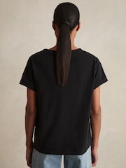 Reiss Black Luna Brushed-Cotton V-Neck T-Shirt - Image 5 of 6
