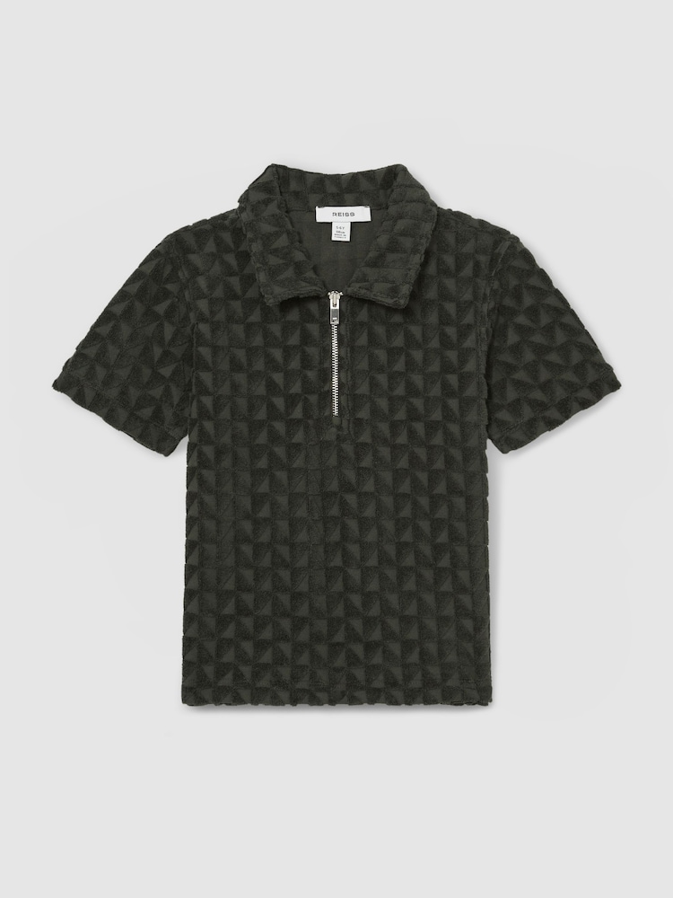 Reiss Dark Sage Jackson 13-14 yrs Textured Towelling Polo Shirt - Image 1 of 4