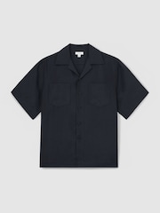 Reiss Navy Wrexham Organza Twin-Pocket Oversize Shirt - Image 2 of 6