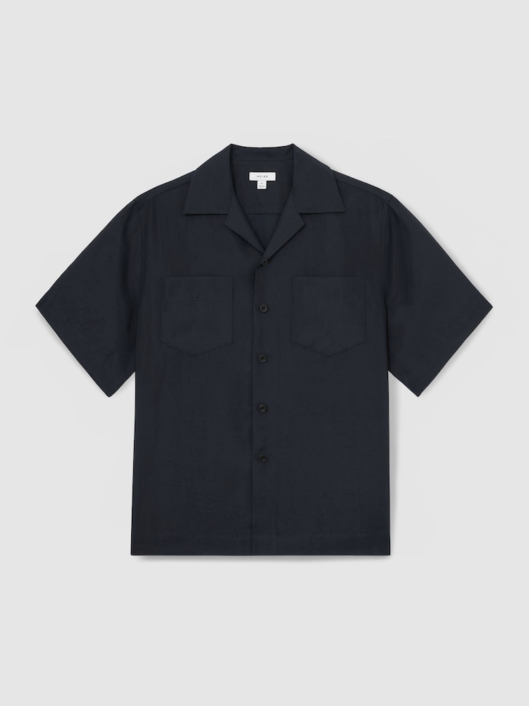 Reiss Navy Wrexham Organza Twin-Pocket Oversize Shirt - Image 2 of 6