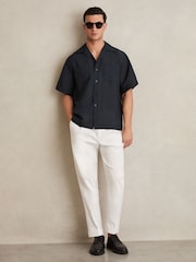 Reiss Navy Wrexham Organza Twin-Pocket Oversize Shirt - Image 3 of 6