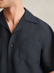 Reiss Navy Wrexham Organza Twin-Pocket Oversize Shirt - Image 4 of 6