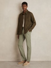 Reiss Khaki Green Dobby Cotton-Piqué Slim-Fit Chinos - Image 1 of 6