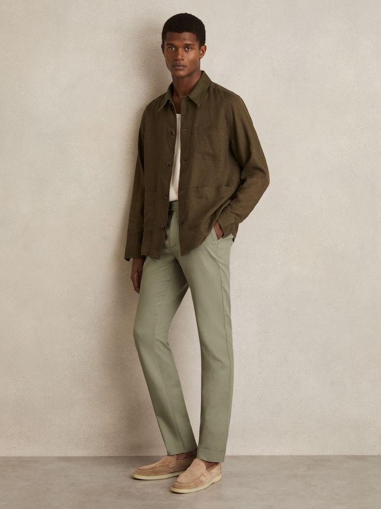 Reiss Khaki Green Dobby Cotton-Piqué Slim-Fit Chinos - Image 1 of 6