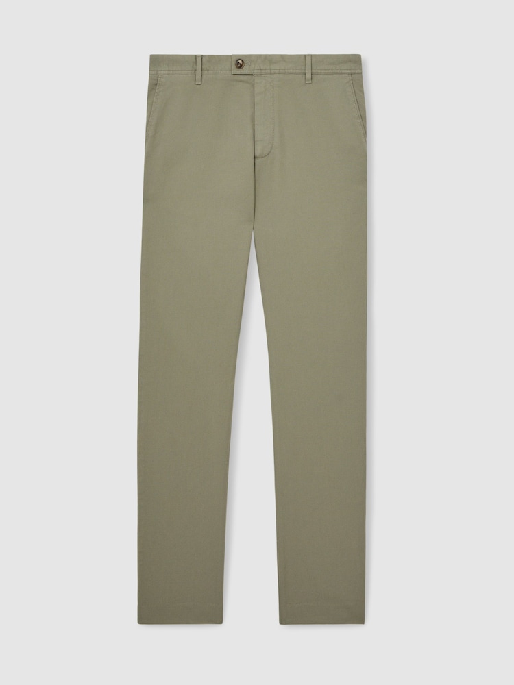 Reiss Khaki Green Dobby Cotton-Piqué Slim-Fit Chinos - Image 2 of 6