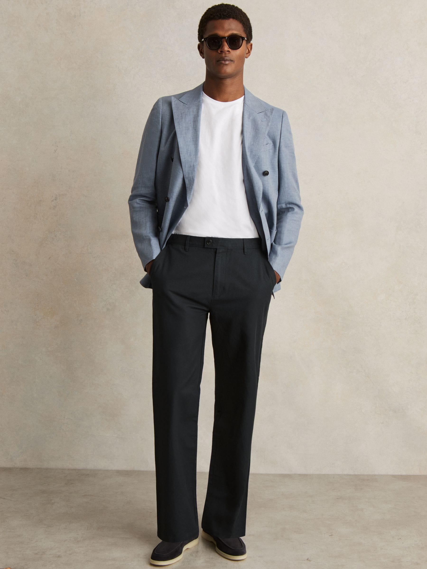 Reiss Navy Cotton-linen Relaxed-fit Trousers