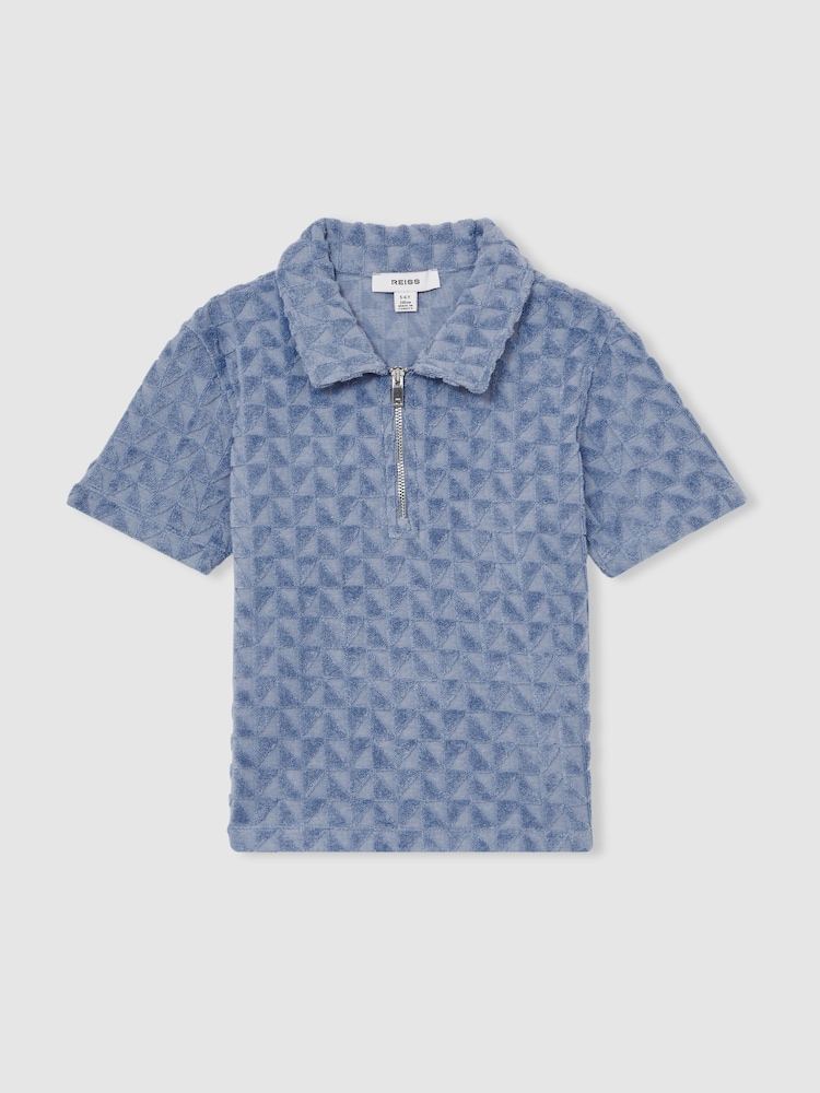 Reiss Airforce Blue Jackson 13-14 yrs Textured Towelling Polo Shirt - Image 1 of 4