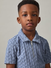 Reiss Airforce Blue Jackson 13-14 yrs Textured Towelling Polo Shirt - Image 3 of 4