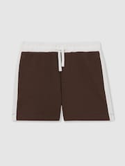 Reiss Chocolate Brown / Off White Cane 13-14 yrs Cotton Waffle-Knit Badge Shorts - Image 1 of 4