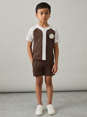Reiss Chocolate Brown / Off White Cane 13-14 yrs Cotton Waffle-Knit Badge Shorts - Image 3 of 4
