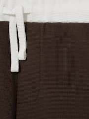 Reiss Chocolate Brown / Off White Cane 13-14 yrs Cotton Waffle-Knit Badge Shorts - Image 4 of 4