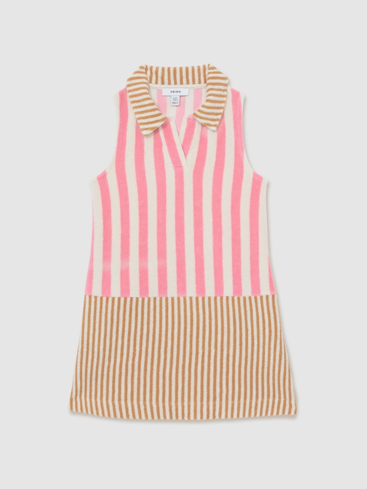 Reiss Pink Felicia 13-14 yrs Towelling Stripe Dress - Image 1 of 4