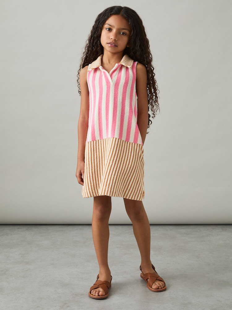Reiss Pink Felicia 13-14 yrs Towelling Stripe Dress - Image 2 of 4