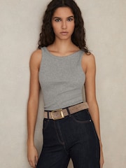 Reiss Grey Marl Lara Stretch-Cotton Low-Back Vest - Image 1 of 6