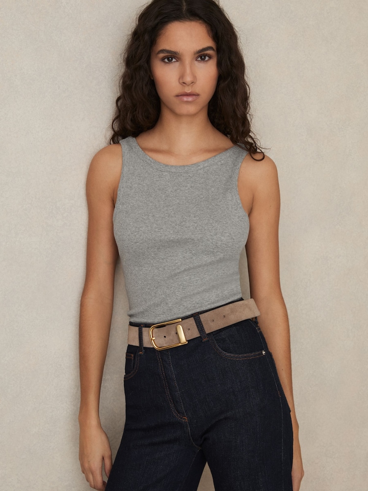 Reiss Grey Marl Lara Stretch-Cotton Low-Back Vest - Image 1 of 6