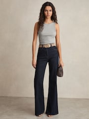 Reiss Grey Marl Lara Stretch-Cotton Low-Back Vest - Image 3 of 6