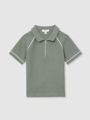 Sage zelena - Reiss Lolland Cotton Textured Half Zip Polo Shirt - Slika 1 iz 4
