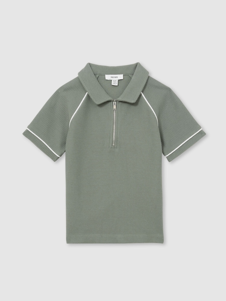 Sage zelena - Reiss Lolland Cotton Textured Half Zip Polo Shirt - Slika 1 iz 4