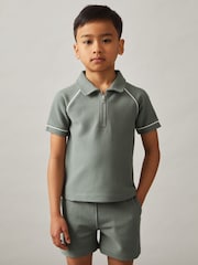 Sage zelena - Reiss Lolland Cotton Textured Half Zip Polo Shirt - Slika 2 iz 4