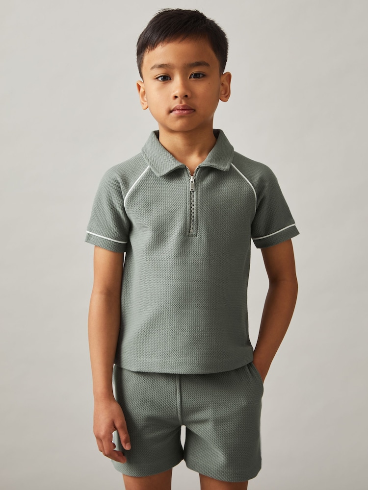 Sage zelena - Reiss Lolland Cotton Textured Half Zip Polo Shirt - Slika 2 iz 4