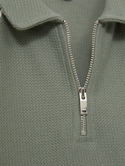 Sage zelena - Reiss Lolland Cotton Textured Half Zip Polo Shirt - Slika 4 iz 4