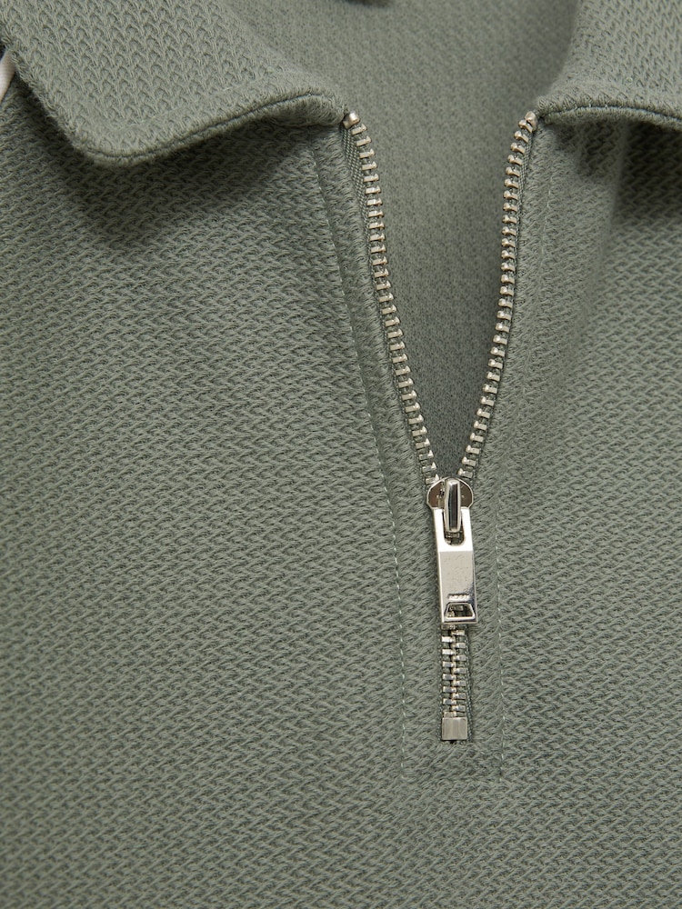 Sage zelena - Reiss Lolland Cotton Textured Half Zip Polo Shirt - Slika 4 iz 4