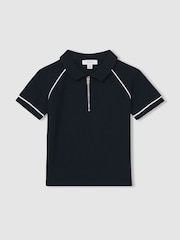 Azul marino - Reiss Lolland Cotton Textured Half Zip Polo Shirt - Imagen 1 de 4