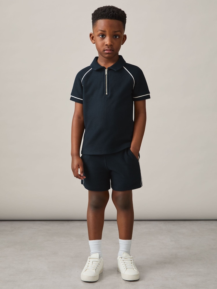 Azul marino - Reiss Lolland Cotton Textured Half Zip Polo Shirt - Imagen 2 de 4