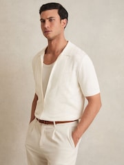 Reiss White Tay Pointelle-Knit Zip-Through Shirt - Image 1 of 6