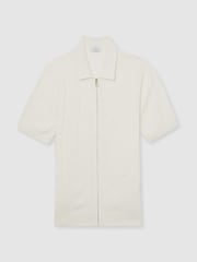 Reiss White Tay Pointelle-Knit Zip-Through Shirt - Image 2 of 6