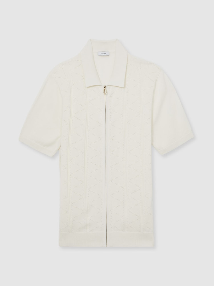 Reiss White Tay Pointelle-Knit Zip-Through Shirt - Image 2 of 6
