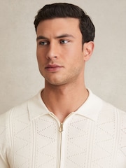 Reiss White Tay Pointelle-Knit Zip-Through Shirt - Image 4 of 6