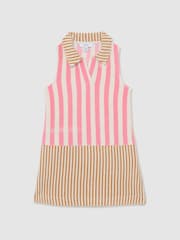 Reiss Pink Felicia 4-9 yrs Towelling Stripe Dress - Image 2 of 4