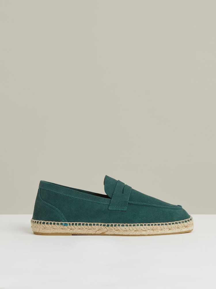 Reiss Light Teal Cannes Suede Penny-Strap Espadrilles - Image 1 of 5