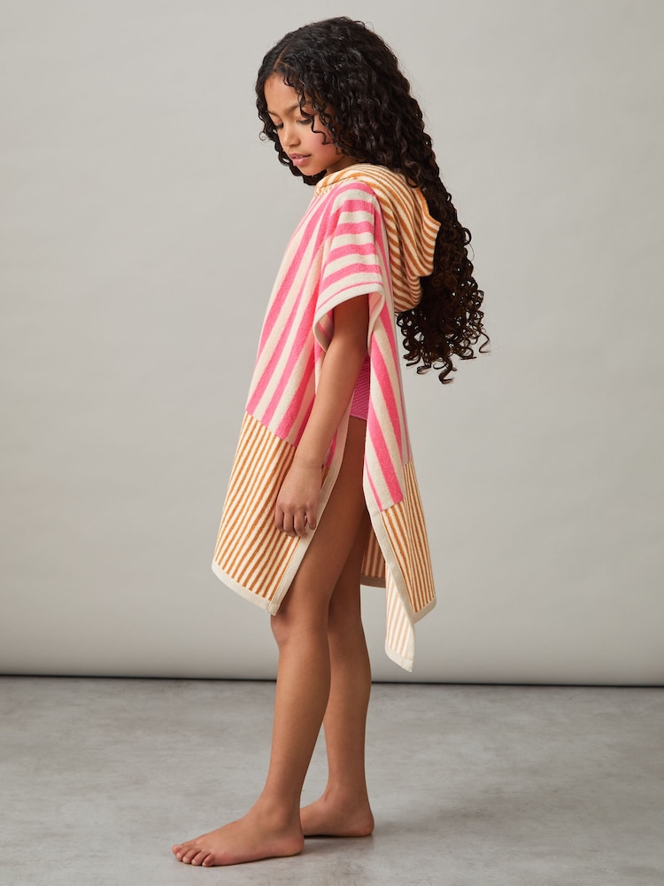 Reiss Pink Ray 9-13 yrs Towelling Stripe Hooded Cape - Image 1 of 5